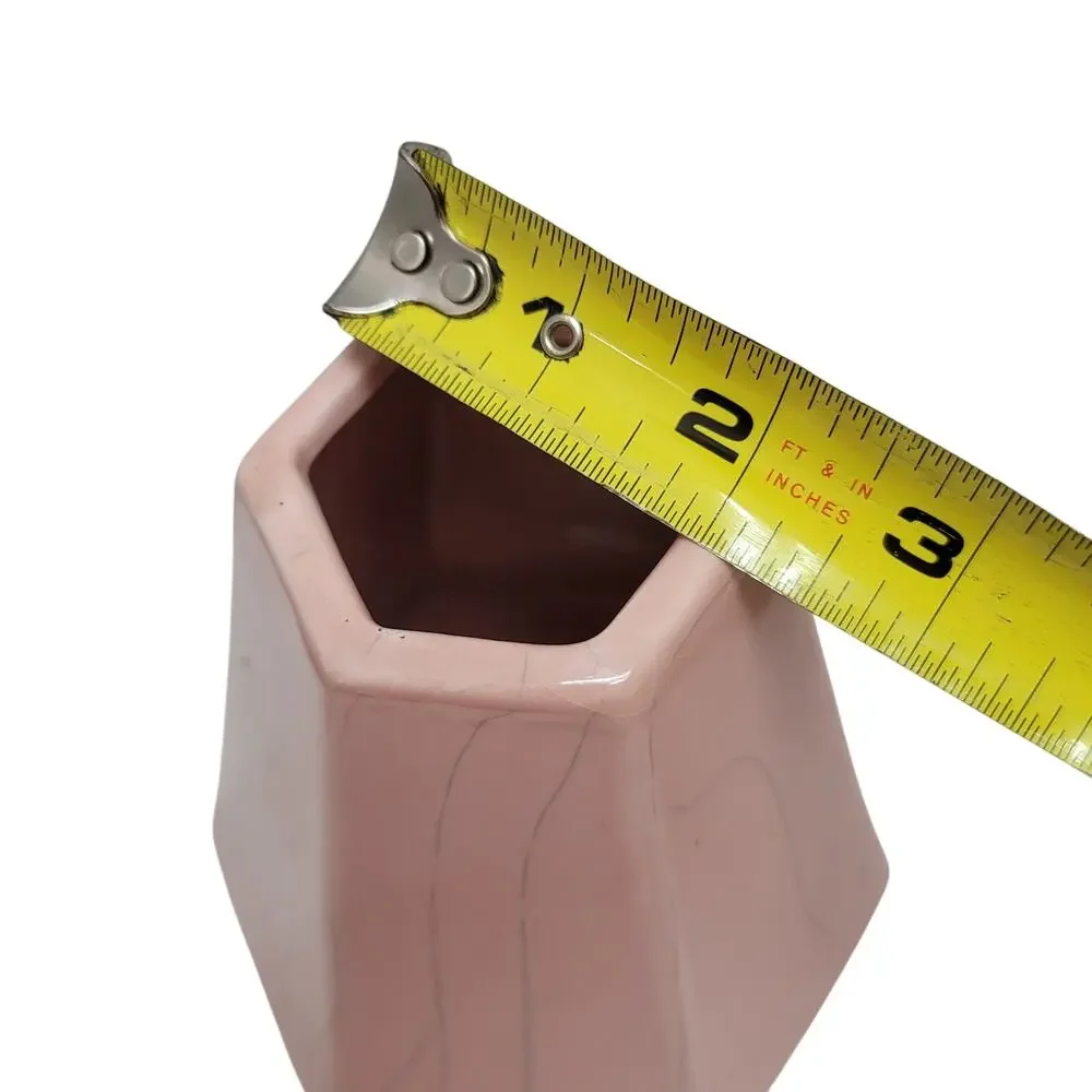 Vintage Crackle Pink Vase Hexagonal Gray Vein Porcelain Ceramic Tapered six Side - Picture 8 of 9